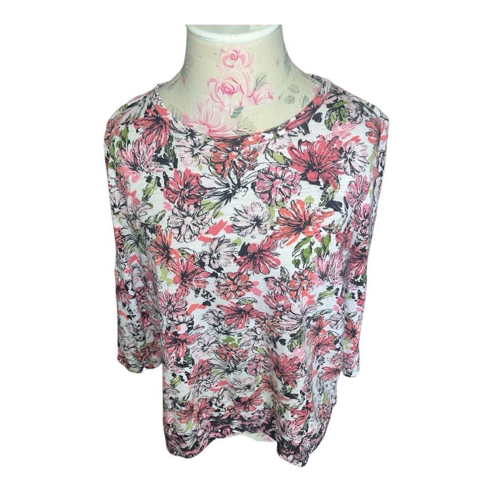 J. Jill Pink and White Floral Tunic 3/4 Sleeve - Picture 4 of 10